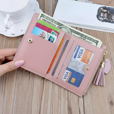 Patchwork Wallet with Zipper Tassel Charm Collection - WO2MEN