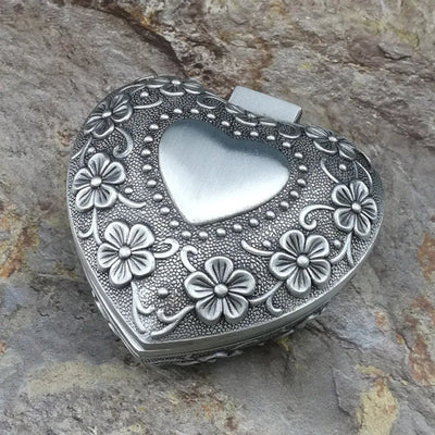 Retro Metal Jewelry Box Round Carved Rose Design