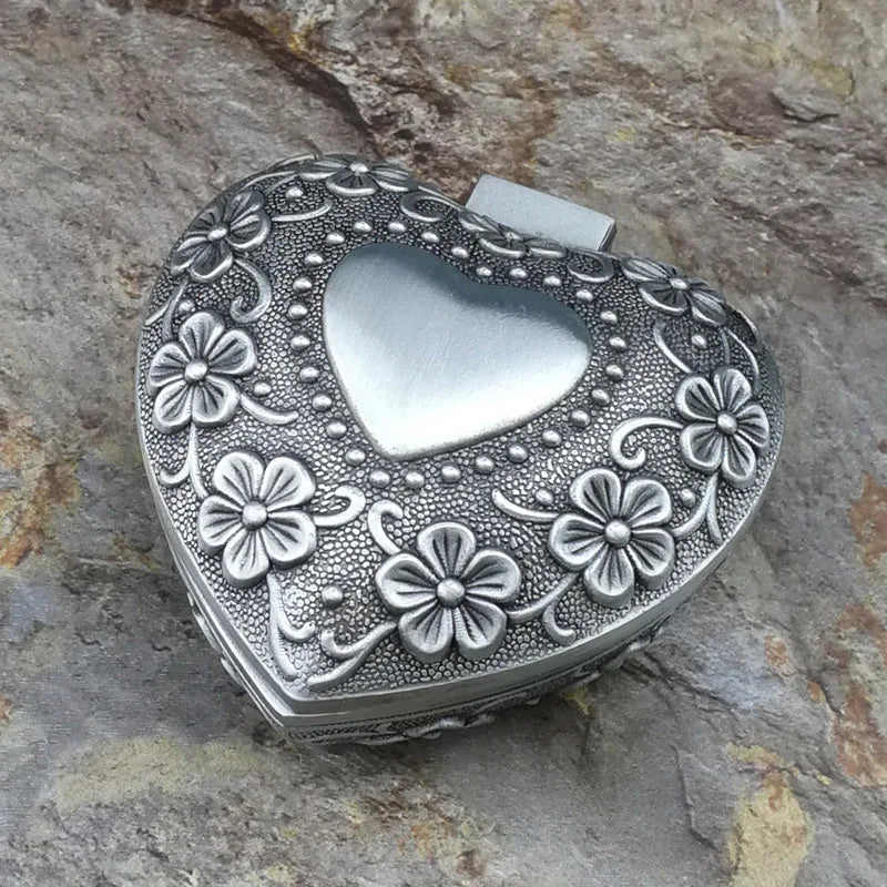 Retro Metal Jewelry Box Round Carved Rose Design