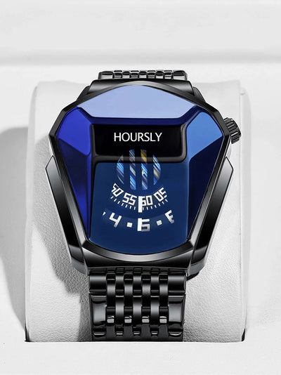 Geometric Dial Watch with Mesh Band Premium Design
