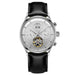 Open Heart Tourbillon Watch with Leather Strap - Silver White