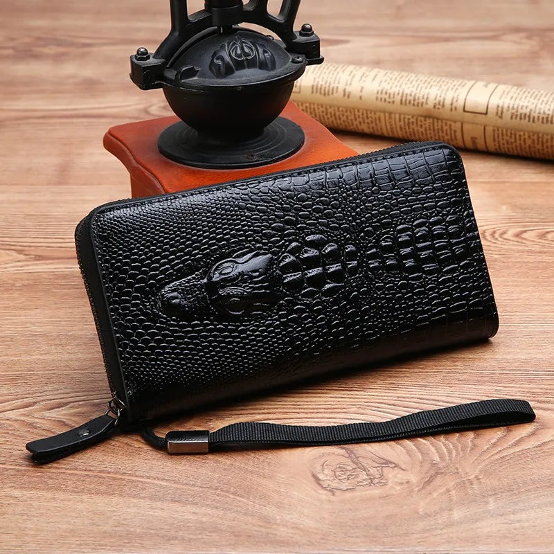 Crocodile Pattern Zip Wallet with Wrist Strap
