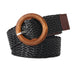 Elastic Braided Belt with Round Wooden Buckle - X Cm V3