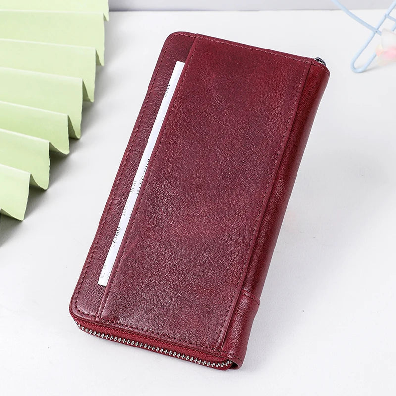 Genuine Leather RFID Wallet with Zipper Card Holder
