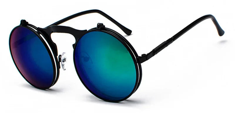 Folding Round Steampunk Sunglasses Arch Frame - BK/GN/MR