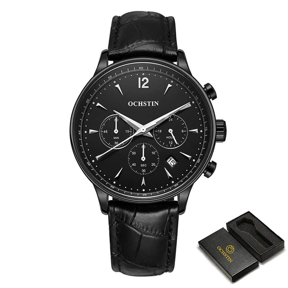 Waterproof Men’s Quartz Watch – Leather Strap & Calendar