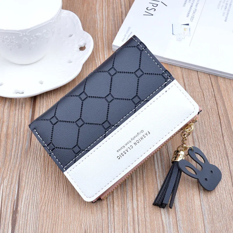 Patchwork Wallet with Zipper Tassel Charm Collection - WO2MEN