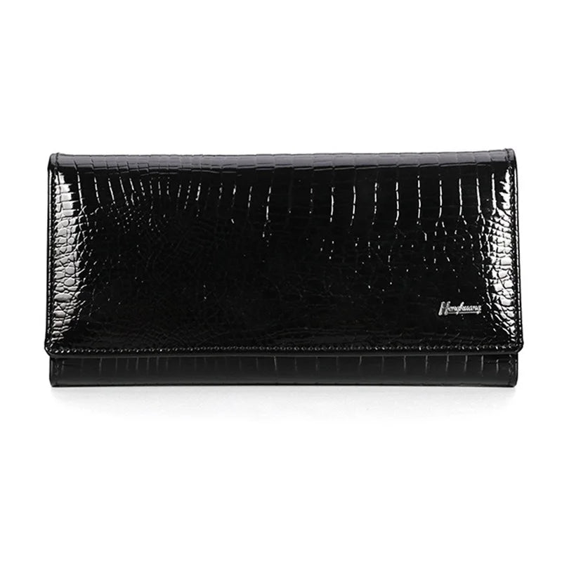 Alligator Pattern Long Wallet with Zipper Back Pocket - Black