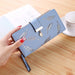 Elegant Leaf Cutout Long Wallet with Strap Charm - Blue