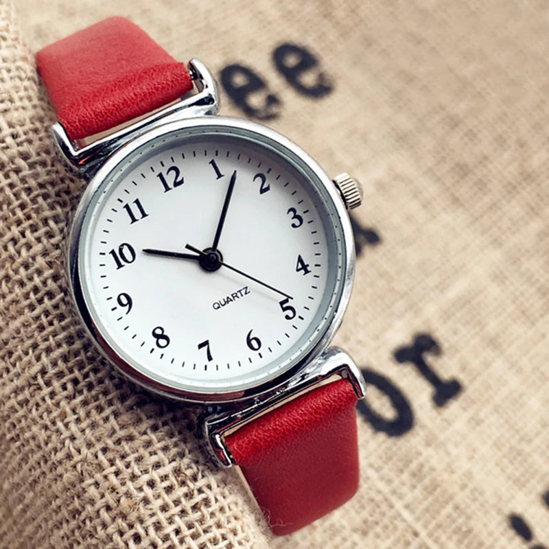 Women Round Analog Quartz Leather Band Watch Gift