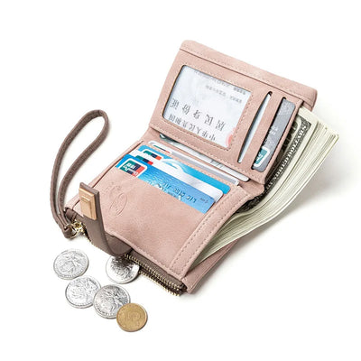 Small Zipper Wallet Wristlet with Leaf Pattern