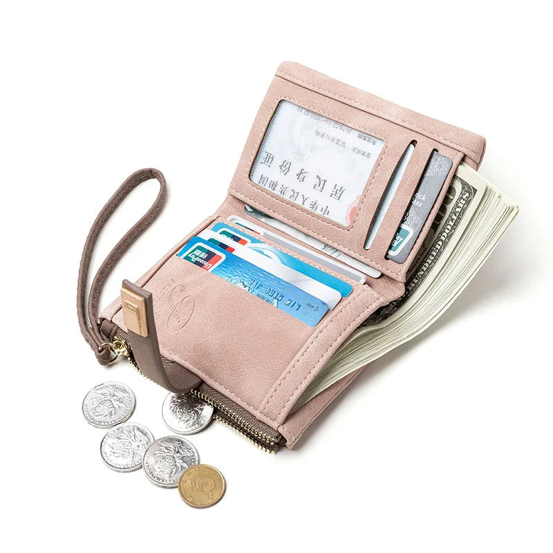 Small Zipper Wallet Wristlet with Leaf Pattern