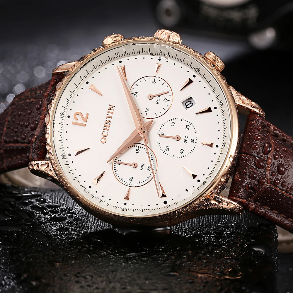 Classic Men’s Quartz Watch – Leather Strap & Date Display