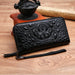 Crocodile Pattern Zip Wallet with Wrist Strap - Bone Black