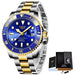 Diver Style Quartz Wristwatch with Date Display - Rose Gold Blue
