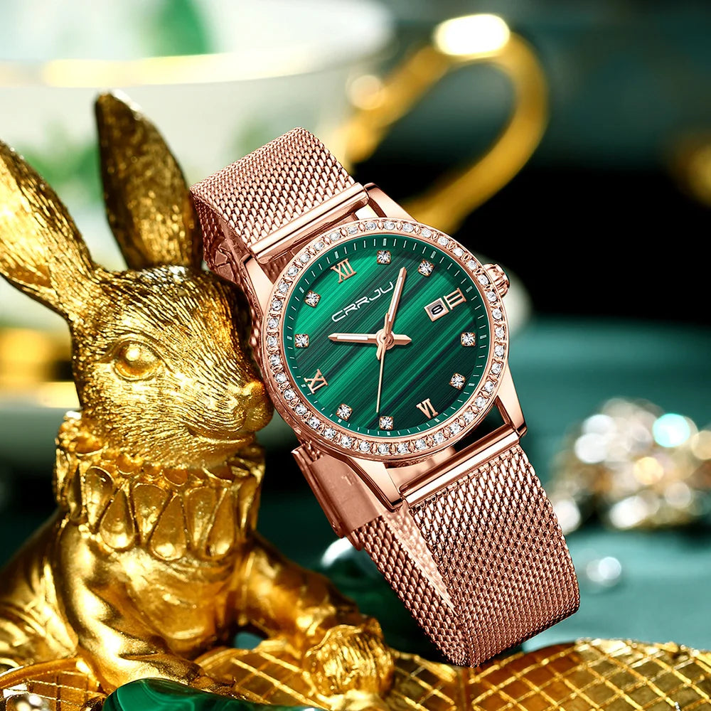 Radiant Mesh Watch with Crystal Bezel and Date Edition