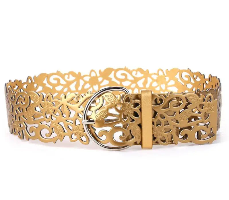 Wide Floral Cutout Belt for Women Chain Belt Premium - Gold