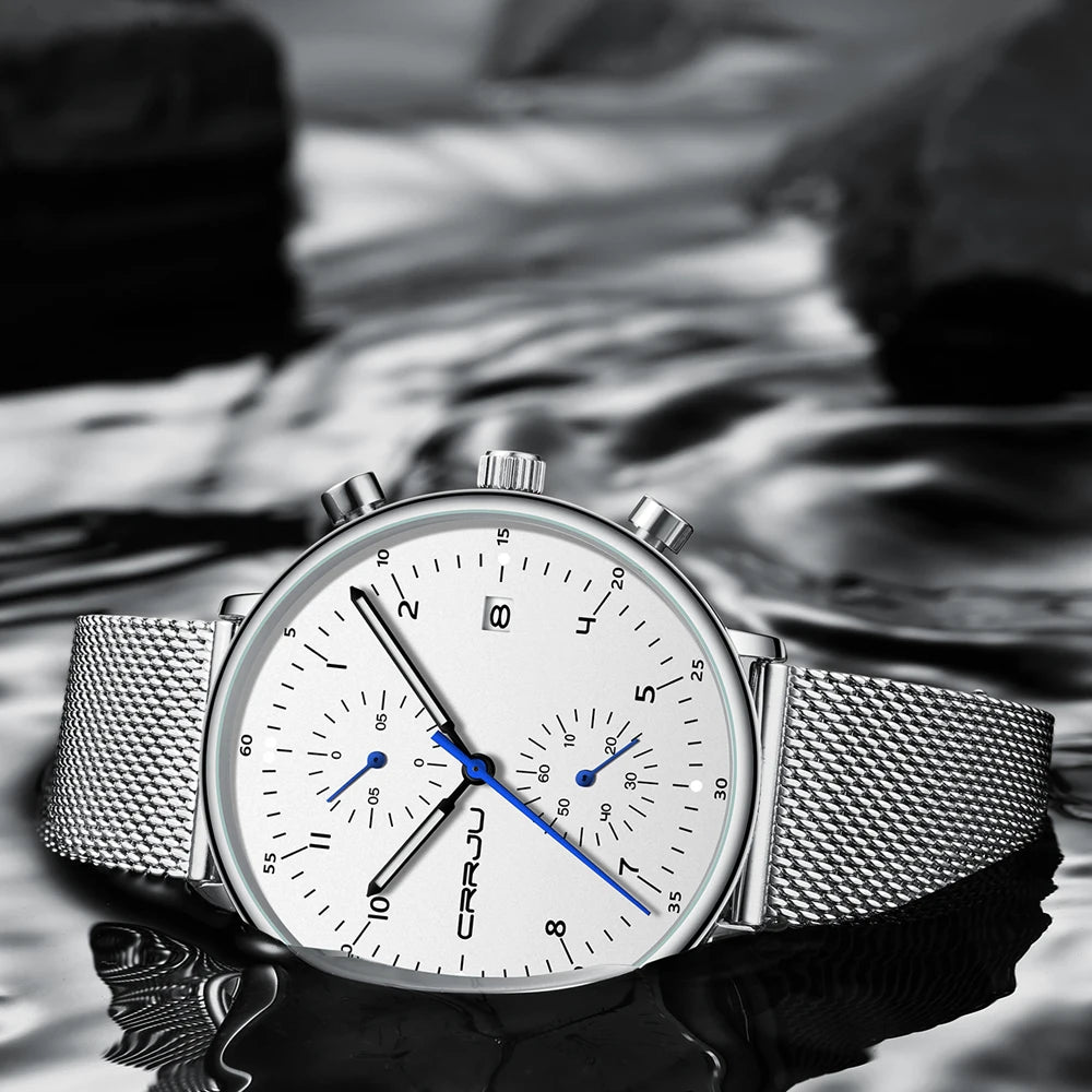 Sleek Chronograph Timepiece With Mesh Band Heritage