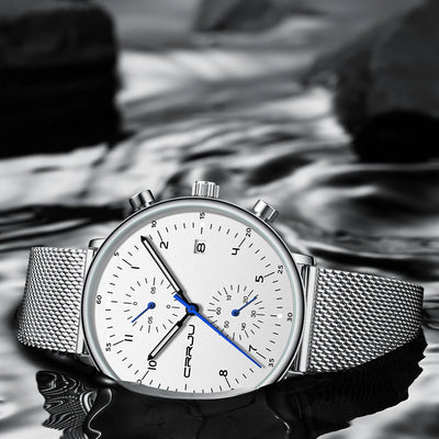 Sleek Chronograph Timepiece With Mesh Band Heritage