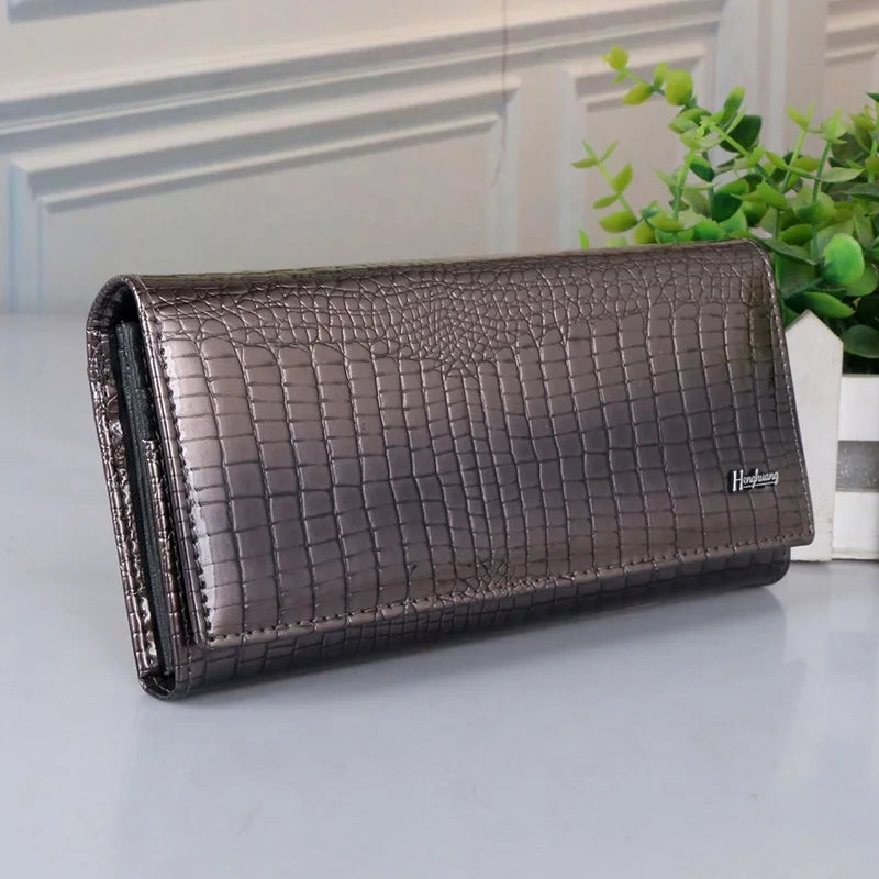 Alligator Pattern Long Wallet with Zipper Back Pocket