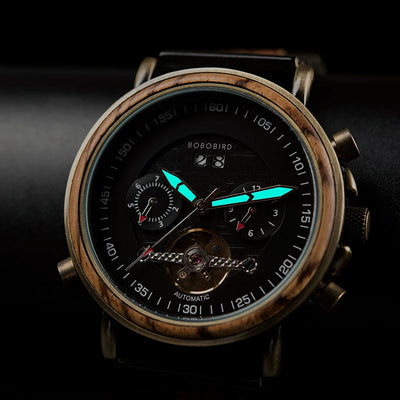 Mechanical Automatic Skeleton Dial Watch with Subdial