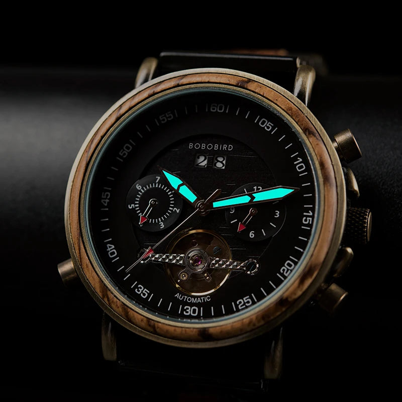 Mechanical Automatic Skeleton Dial Watch with Subdial