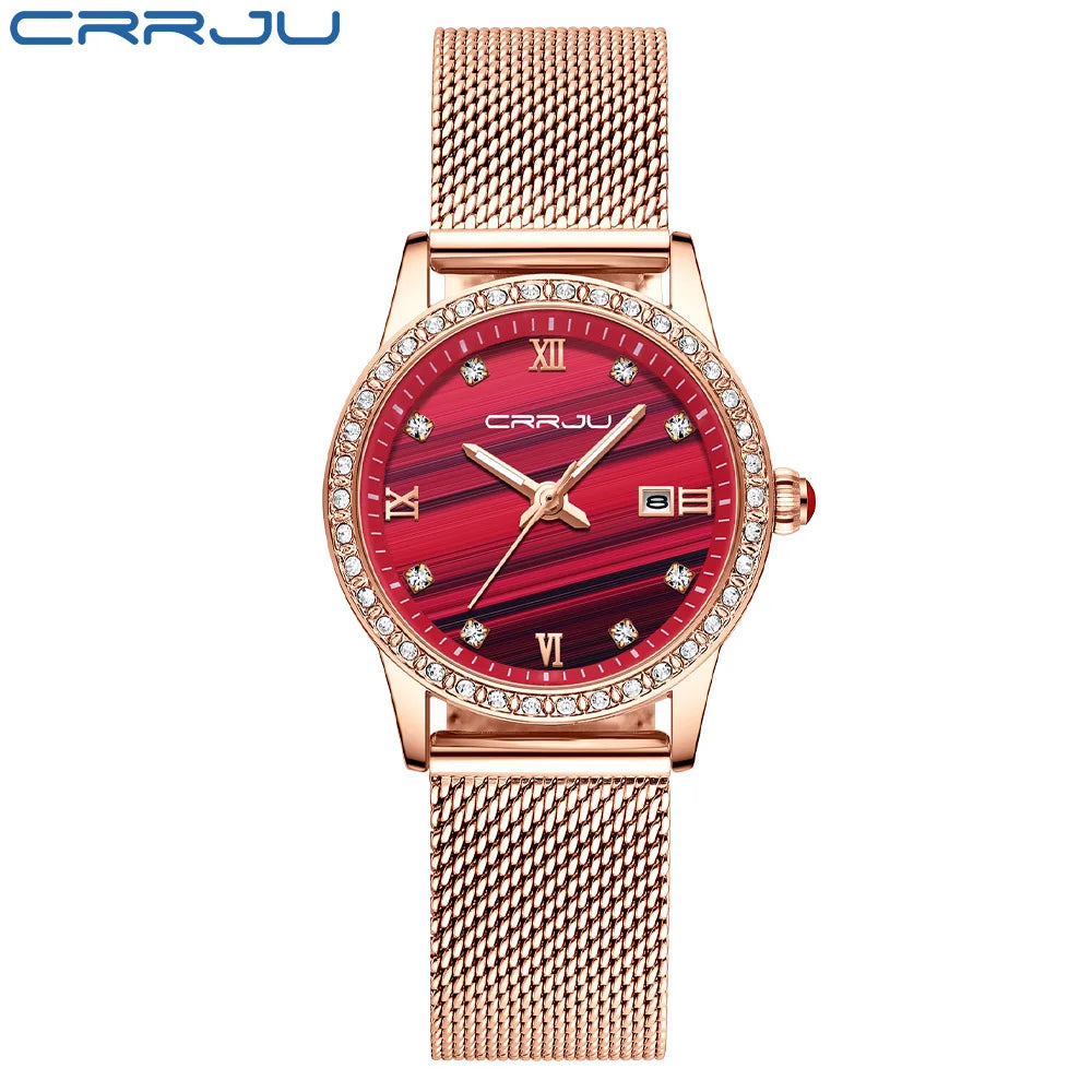 Radiant Mesh Watch with Crystal Bezel and Date Edition