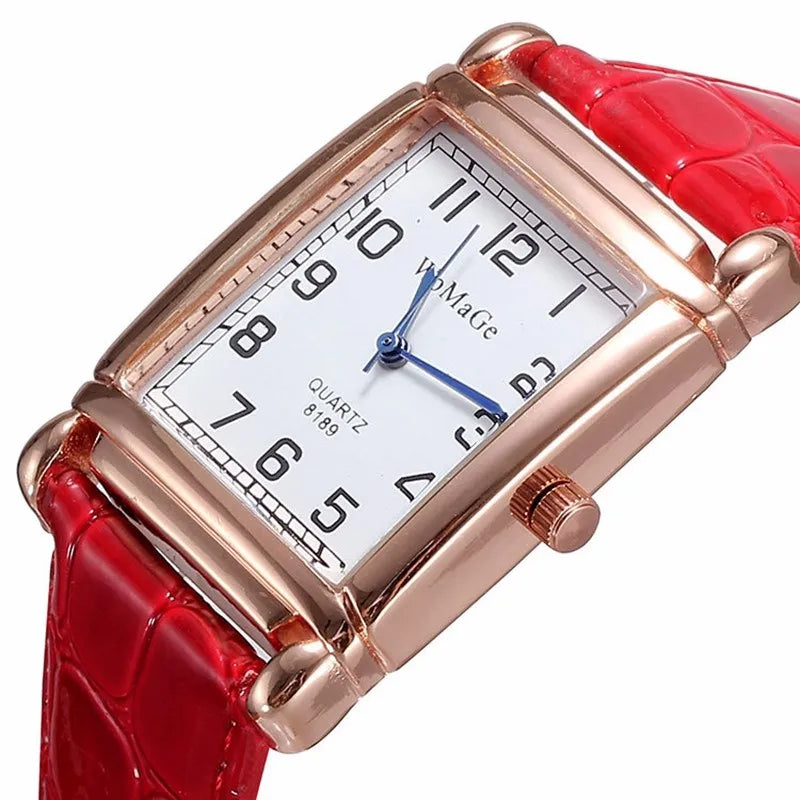Square Quartz Watch for Women Leather Strap Classic