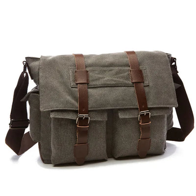 Messenger Bag with Flap Front Pocket Buckled Straps