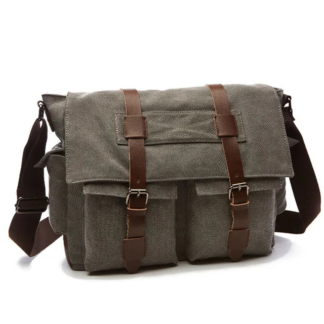 Messenger Bag with Flap Front Pocket Buckled Straps