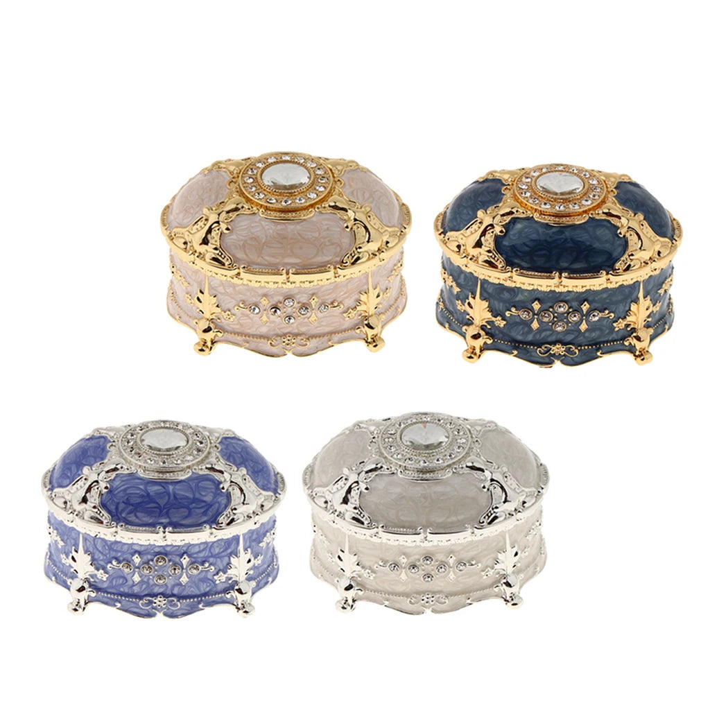 Ornate Velvet Jewelry Box with Crystal Ring Holder
