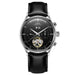 Open Heart Tourbillon Watch with Leather Strap - Silver Black