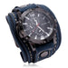 Mens Chronograph Leather Strap Watch with Multi Dial - Retro Blue