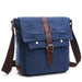 Messenger Bag with Flap Front Pocket Buckled Straps - Blue Small