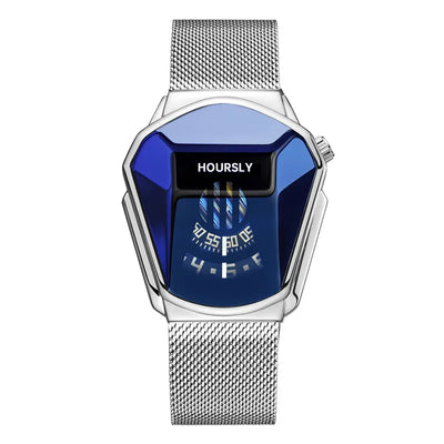 Geometric Dial Watch with Mesh Band Premium Design - Mesh Se