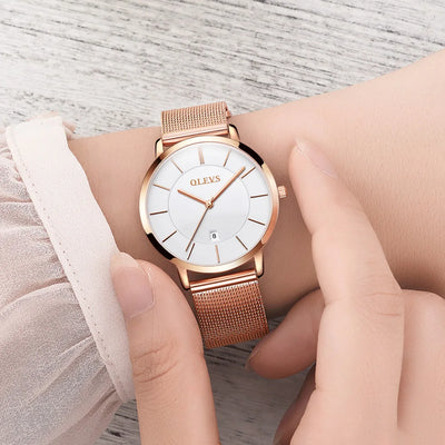 Luxury Women Watch with Mesh Strap Date Display