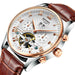 Tourbillon Skeleton Watch Roman Numerals Calendar - Rose Gold White