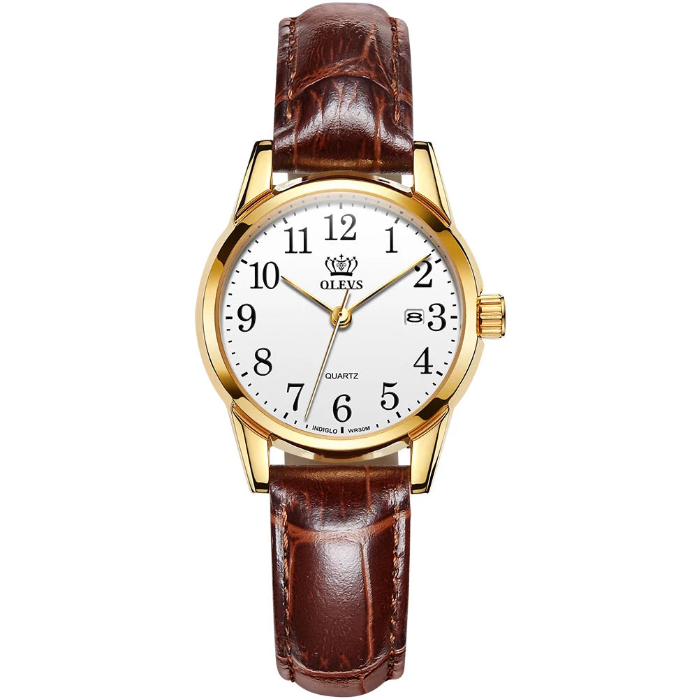 Quartz Watch with Date Window Classic Dial Design - White Face