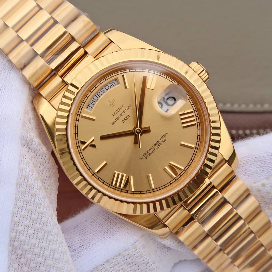 Men's Day Date Wristwatch with Stainless Bracelet