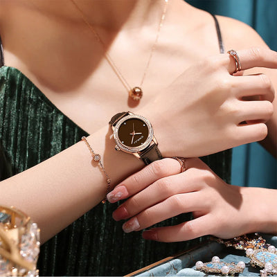 Halo Crystal Bezel Timepiece with Diamond Markers Luxe