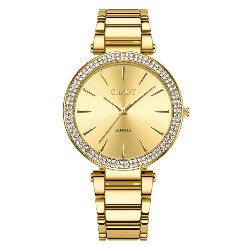 Bezel Encrusted Quartz Watch With Rhinestones
