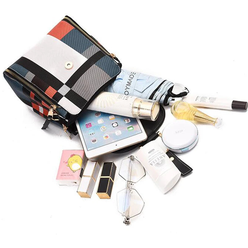 Splicing Backpack Plaid Pattern Multi Function