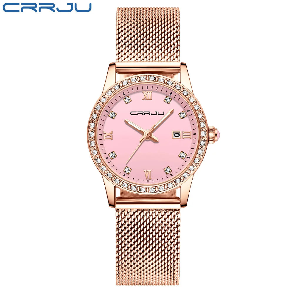 Radiant Mesh Watch with Crystal Bezel and Date Edition