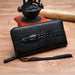 Crocodile Pattern Zip Wallet with Wrist Strap - Head Black