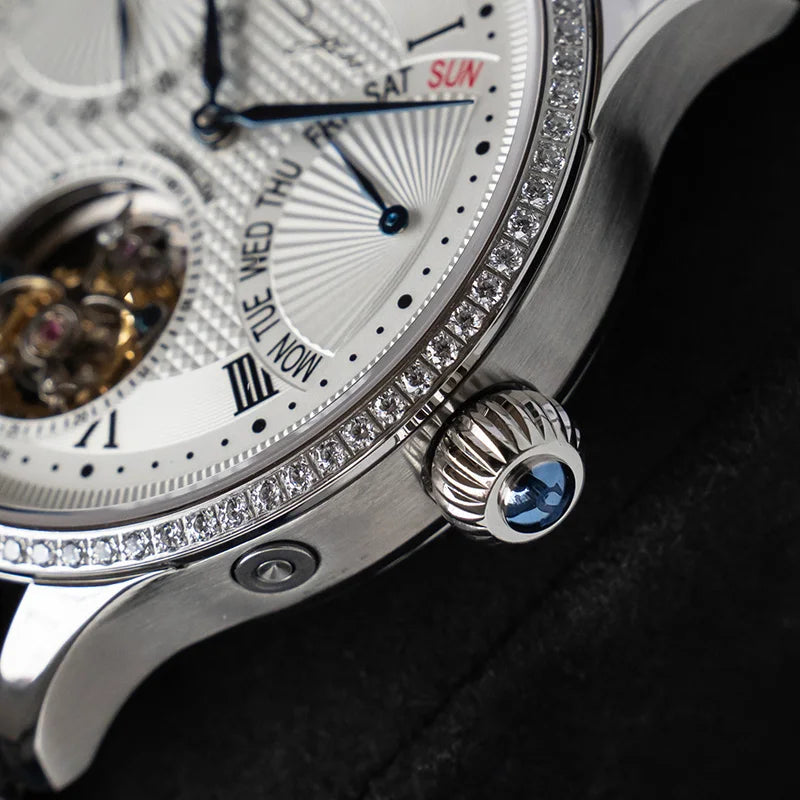 Tourbillon Wrist Watch Crocodile Leather Automatic