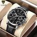 Chrono Cavalier Strap Wristwatch Premium With Subdials - Silver Black