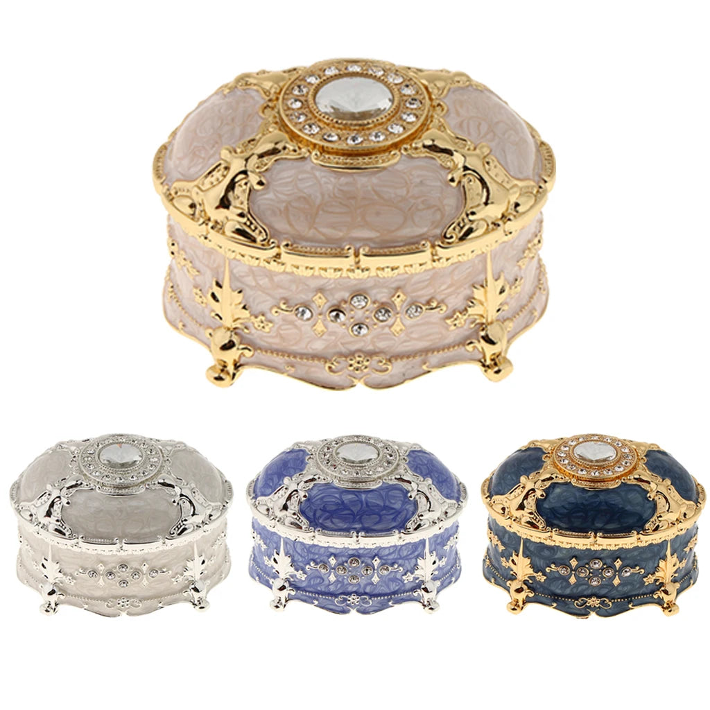Ornate Velvet Jewelry Box with Crystal Ring Holder