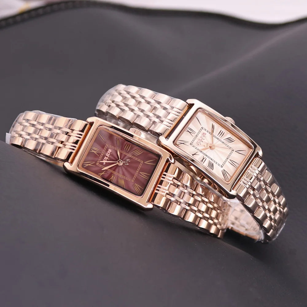 Rectangular Stainless Steel Watch with Roman Numerals