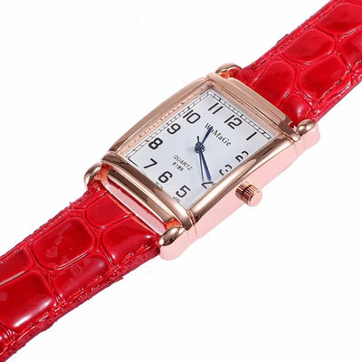Square Quartz Watch for Women Leather Strap Classic