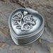 Retro Metal Jewelry Box Round Carved Rose Design - Grey